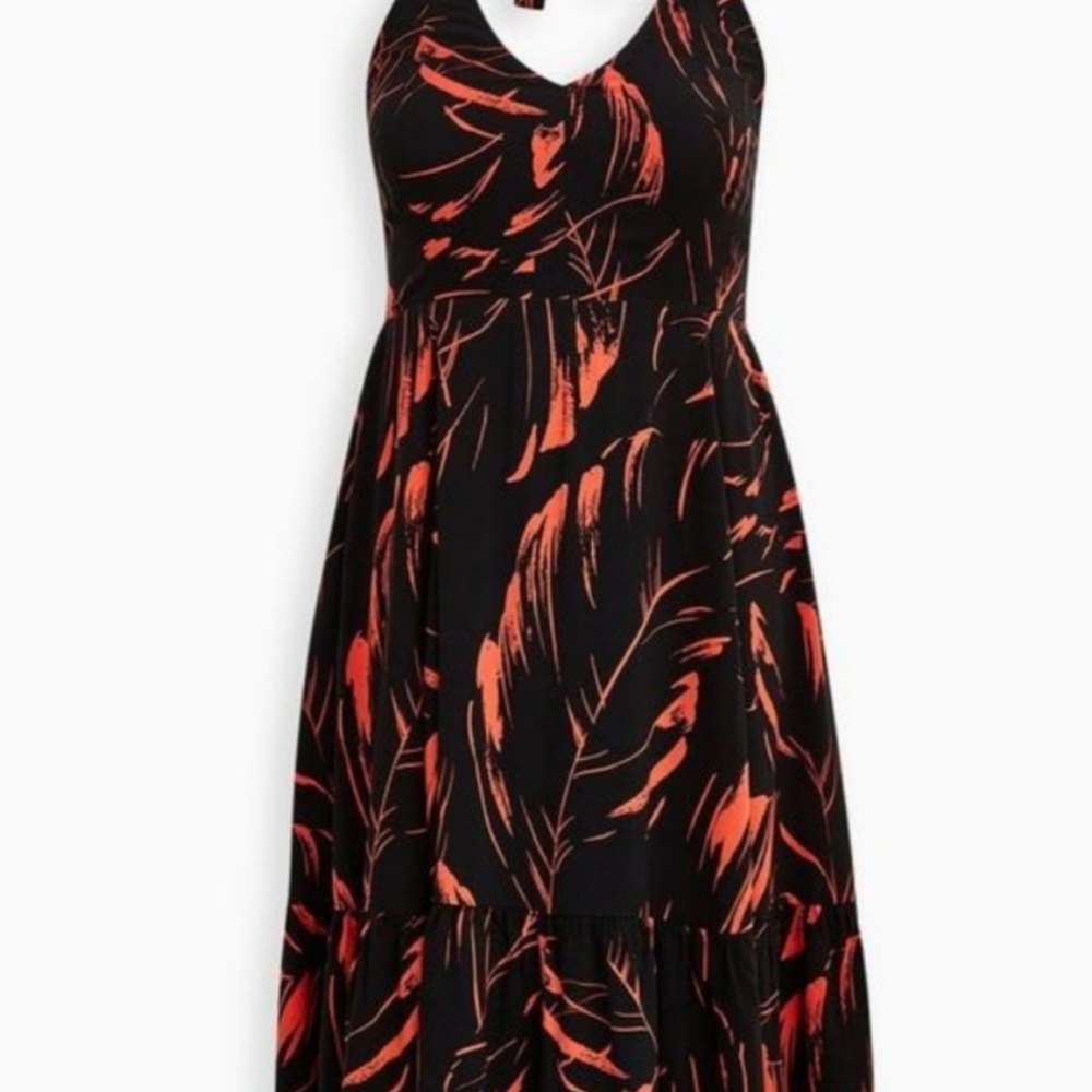 Torrid Halter Midi Dress Black And Orange